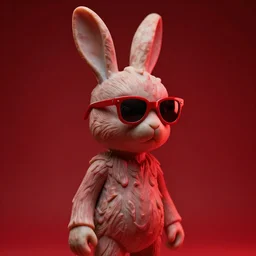 rabbit groot as marble statue, red sunglasses, in red background, soft red texture, red realistic 3 d render, high red lights, 4 k, high detailed photography red, 5 0 mm lens, rich red colors, smooth gradients, depth of field, cinematic, hyper realism, high detail