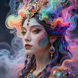 a beautiful ancient goddess shaman in colorful liquid smoke and neon clouds, a colorful psychedelic experience, dmt, psilocybin, lsd, face, elegant, delicate, highly detailed, digital painting, artstation, concept art, smooth, sharp focus, illustration, digital art by hana yata, and artem demura and beeple, octane render, unreal engine, 8 k
