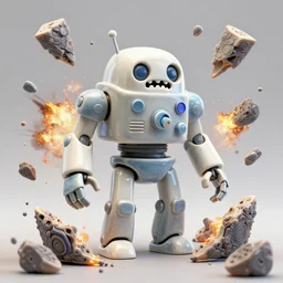 dissection of crazy ceramic miniature toy Figure Robot scientist monster 8K, zbrush, c4d, in a Studio hollow, surrounded by flying parts, from avengers, explosion drawing