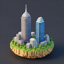 a small island with two tall buildings on top of it, a 3 d render by filip hodas, featured on polycount, cubo - futurism, voxel art, diorama, cityscape