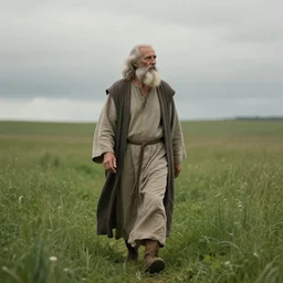 old prophet wandering about a meadow, overcast - s 3 3 6 9 9 4 3 2 5 2