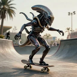 xenomorph skateboarding, cinematic, 4k