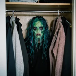 flash photograph of an unfathomable monster in your closet