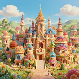 town made of candy, artstation, ghibli studio, pixar, dreamworks, disney, epic composition, unreal engine, intricate details