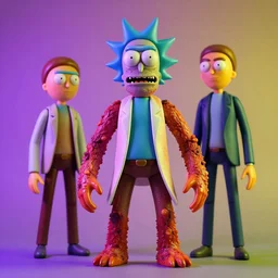 cronenberg flesh monster rick and morty by wayne barlow and greg rutkowski and donato giancola, action figure, sofubi, studio lighting, colored gels, colored background, xf iq 4, 1 5 0 mp, 5 0 mm, f 1. 4, iso 2 0 0, 1 / 1 6
