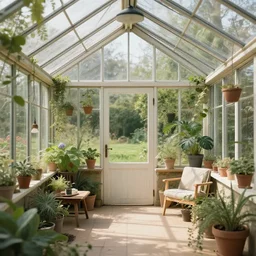 digital art, interior view of a cozy greenhouse inside a 19th residence, HD, detailed
