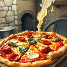 neapolitan pizza. highly detailed, digital painting, watercolor, soviet realism, engraving, artstation, concept art, smooth, sharp focus, vivid grunge, manga, illustration, unreal engine 5, 8 k, art by bilibin and kuvshinov and malevich and mucha