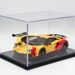 realistic photographie lamborgini luxury mix with ferrari inside a plastique collector box