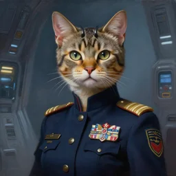 epic professional digital art of female human - cat hybrid animal starship military officer, humanoid cat head, cat ears, painting, by leesha hannigan, iris van herpen, artstation, cgsociety, wlop, epic, much wow, much detail, gorgeous, detailed, masterpiece