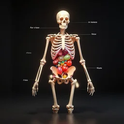 Simple anatomic, bionic exploded drawing, crossection skeleton architecture, jellybeans organs, by david lachapelle, by angus mckie, by rhads, in a dark empty black studio hollow, c4d, at night, rimlight, c4d, by jonathan ivy