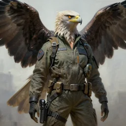 epic professional digital art of female reptilian eagle wearing air force jumpsuit, painting, by leesha hannigan, iris van herpen, artstation, cgsociety, wlop, epic, much wow, much detail, gorgeous, detailed, cinematic, masterpiece