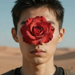 close-up realistic portrait of microchip rose in cyberpunk desert
