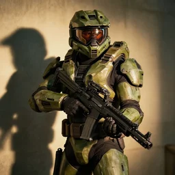 professional photo of the master chief from halo in the style of the movie lone survivor nikon d 8 0 6 0 mm lens, cinematic lighting and shadows