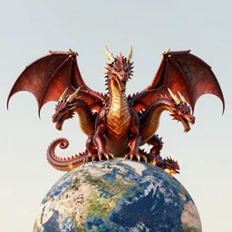 A Dragon with five heads, standing on top of the world getting ready to burn it to the ground, digital art, wide shot, 8k