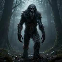 a full view of a creepy wendigo, back light, back lit, 3 d render