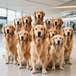 eleven golden retriever dog in the airport