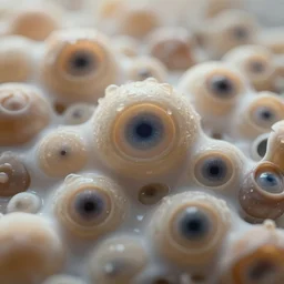 concept art, wet mushroom cells with eyes, creative macro photography, digital art, photorealistic, 8 k