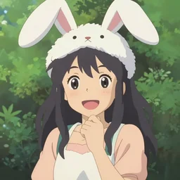Tonemapped cheerful Anime girl with bunny hat in the style of Makoto Shinkai and Clamp