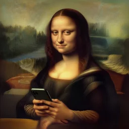 portrait of a long - haired woman with a cellphone browsing reddit. com on her phone sitting upon a table with heightened detail, poised, intense emotion, detailed facial expression, detailed surroundings, intricate, elegant, highly detailed, centered, digital painting, artstation, concept art, smooth, sharp focus, illustration, by ( leonardo da vinci ), wlop