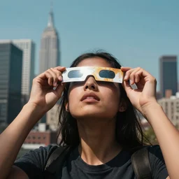 new york city and an eclipse in the background, cinematic, realistic