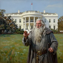 gandalf attacks the white house, oil on canvas, intricate, 8 k highly professionally detailed, hdr, cgsociety