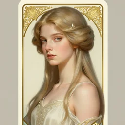 portrait of nimueh, elegant, art nouveau, tarot card, highly detailed, digital painting, artstation, concept art, smooth, sharp focus, illustration, art by artgerm and greg rutkowski and alphonse mucha and william - adolphe bouguereau