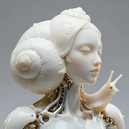 hyper detailed ultra sharp portrait of a beautiful well contoured porcelain ivory smooth fair subconscious god snail, up close shot, sharp focus, global illumination, radiant light, biomechanical white silver gold rhizomorphs, cyberpunk brackets, alexandre ferra white mecha, irakli nadar, alexander mcqueen, octane highly render, 4 k, ultra hd,
