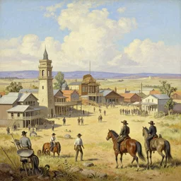 greg manchess painting of a wild west town landscape in the year 1 8 5 0, painting, trending on artstation, by huang guangjian and gil elvgren and sachin teng