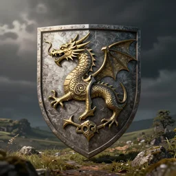 medieval coat of arms in dragon symbol, pinterest, cel shading, octane render