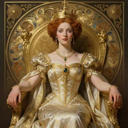portrait of a radiant queen on her throne, intricate, elegant, highly detailed, ray tracing, digital painting, artstation, concept art, smooth, sharp focus, illustration, art by artgerm and greg rutkowski and alphonse mucha, 8 k