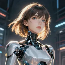 makoto shinkai. robotic android girl. futuristic cyberpunk dystopia.
