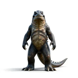 battle-worn loch ness monster, cinematic studio photo, full body, standing, isolated on a pure white background, centered, whole figure in frame, sharp focus, studio lighting