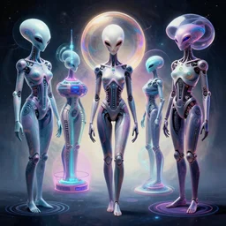 autonomous entities comprised of condensed psychedelic geometry ; bodiless super intelligent humanoids, aliens, robotic machines, gods, bio