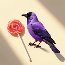 purple crow on a bracing, sun made of lollipop