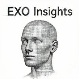 A Head drawn in binary code, techno with words EXO Insights drawn above