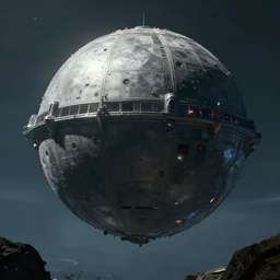 super wide angle cinematic shot of alien sphere spacecraft, unreal engine
