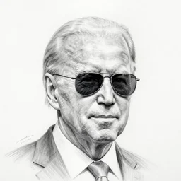 pencil drawing of joe biden with sunglasses on a white background in the style of charles burns