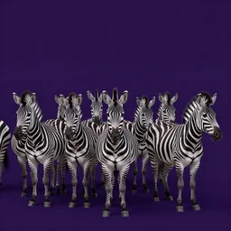 neurotic depiction of a contemporary zebra herd, y 2 k aesthetic, dark purple background, bonestell, chesley, 4 k