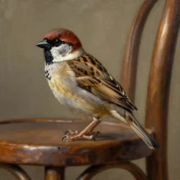 artstation, highly detailed, sharp focus, oleo, an oil painting of a sparrow perched on a chair, by diego velazquez