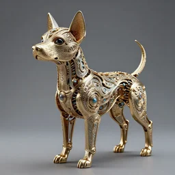 an android dog with a beautiful, intriicate, detailed, elegant, ornate exoskeleton