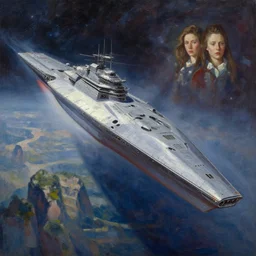 a galactic battlecruiser entering the atmosphere above a majestic landscape, highly detailed oil painting, impasto brush strokes, soft light, 8 k, cyberpunk colour palette, dramatic composition, dramatic lighting, sharp focus, concept art, masterpiece, by adrian ghenie and jenny saville and zhang jingna