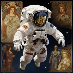 an ultradetailed matte painting of a the buddah as an astronaut sage, drifting through space, intricate detail, cinematic, 8 k, cel shaded, unreal engine, art by greg rutkowski, jack kirby, albert aublet, frank herbert, and alphonse mucha, pixv