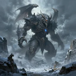 giant archdemon looming over a cold valley, dramatic, detailed, 4K digital painting