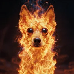 the fiery dog, with giant eyes, centered, water caustics, film still from the movie directed by denis villeneuve and david cronenberg with art direction by h. r. giger and bernie wrightson