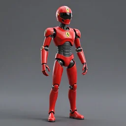 Tokusatsu character based on Ferrari, red mechanical skinny body, chest plate with Ferrari logo, stylized motorcycle helmet, full body, unreal engine, 3D model