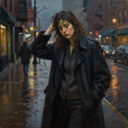 rainy night in the streets of chicago, oil on canvas, masterpiece, dramatic pose, dimmed lighting, cozy feel, sharp details, hyper - detailed, hd, hdr, 4 k, 8 k