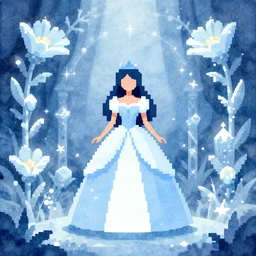 princess of the ice flower garden. heavily stylized pixel art piece by award - winning pixel artist, ( ( watercolor ) ), cinematic lighting, 6 4 bit, minimalism.
