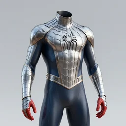 concept for a new spiderman suit that has a kevlar vest and chrome colours, heavy armor