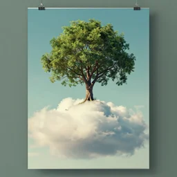 a tree on top of a cloud in the sky, poster art by chris labrooy, cgsociety, environmental art, poster art, ue 5, digital illustration