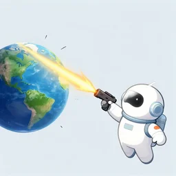 Bingus in space firing a powerful lazer and destroying the planet Earth.